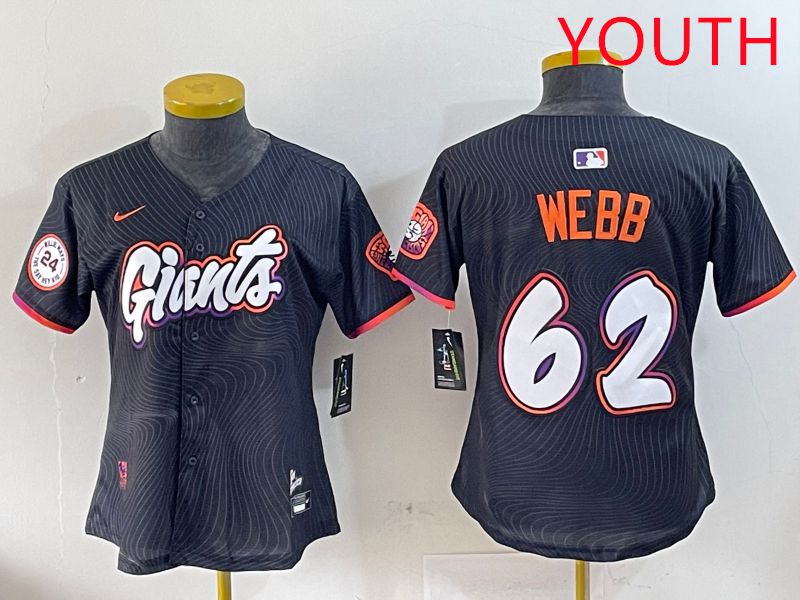 Youth San Francisco Giants 62 Webb Black Joint Name Nike 2025 MLB Jersey style 2